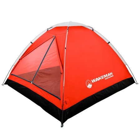 WAKEMAN 2 Person Camping Tent with Carrying Bag - Outdoor Tent for Backpacking by Outdoors, Red 75-CMP1021